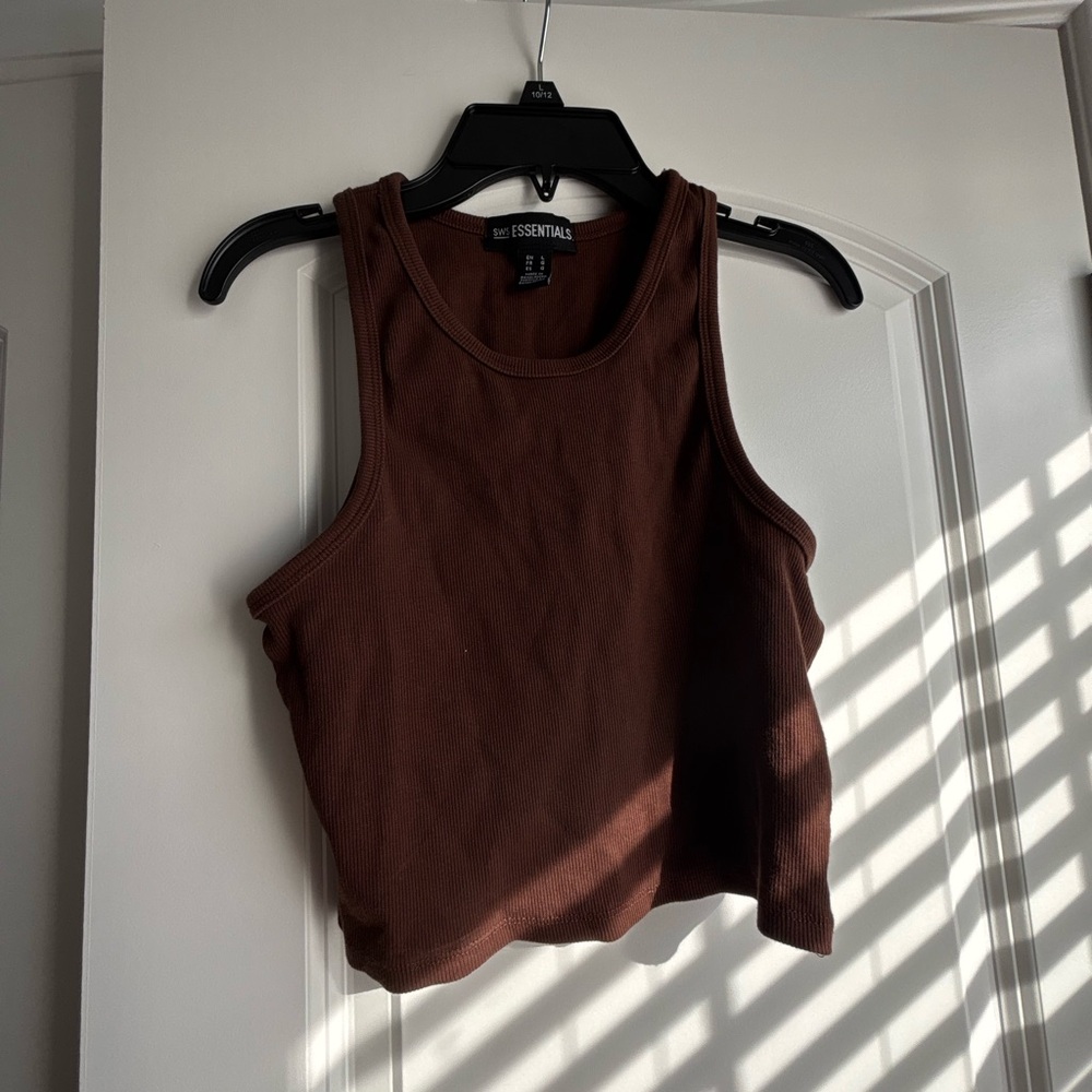 Essentials Brown Fitted Crop Tank Top